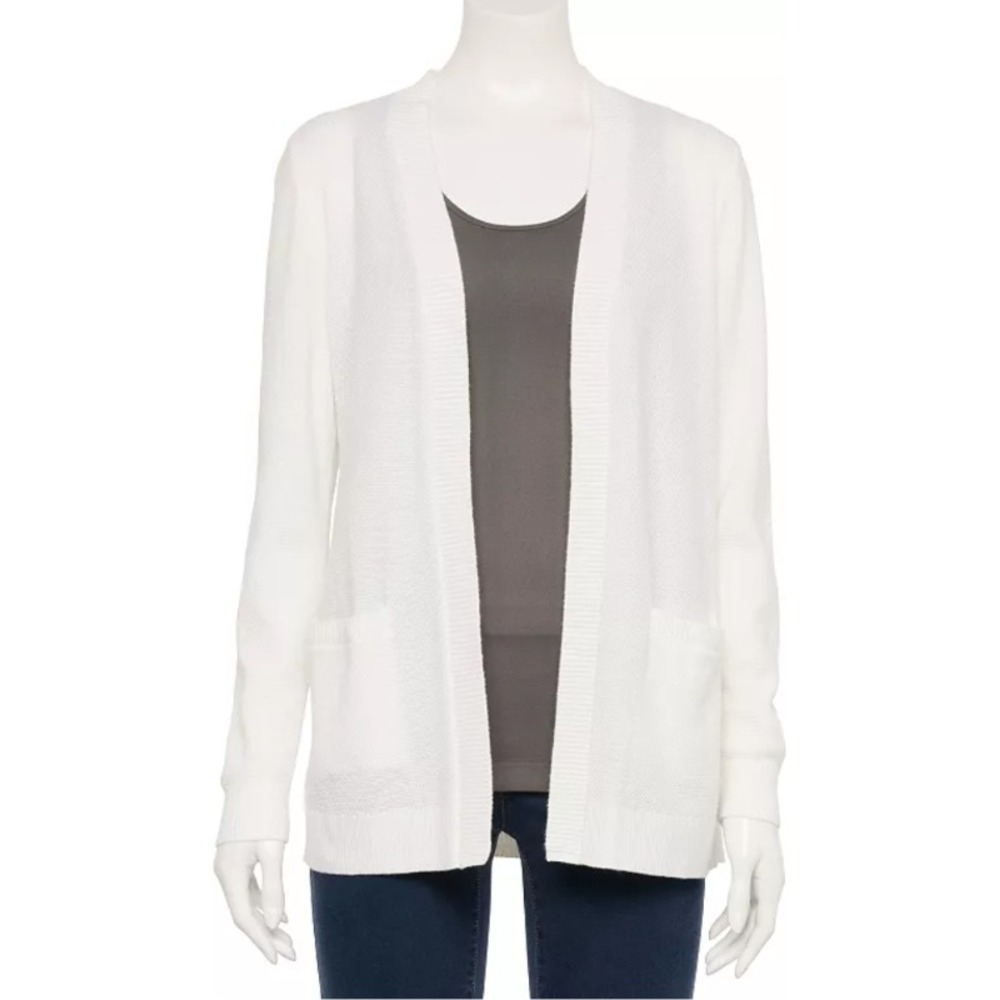 Croft & Barrow Womens White Pointelle Knit Open Front Cardigan Small NWT $40